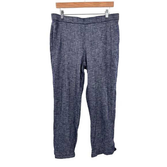 Theory Size 12 Thorina Tierra Wash Blue Linen Viscose Blend Pants Crop Split Hem - Picture 1 of 11